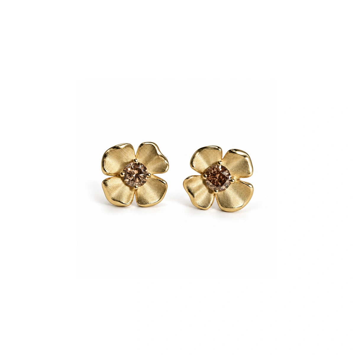 Large Lantana Stud Earrings with Brown Diamonds
