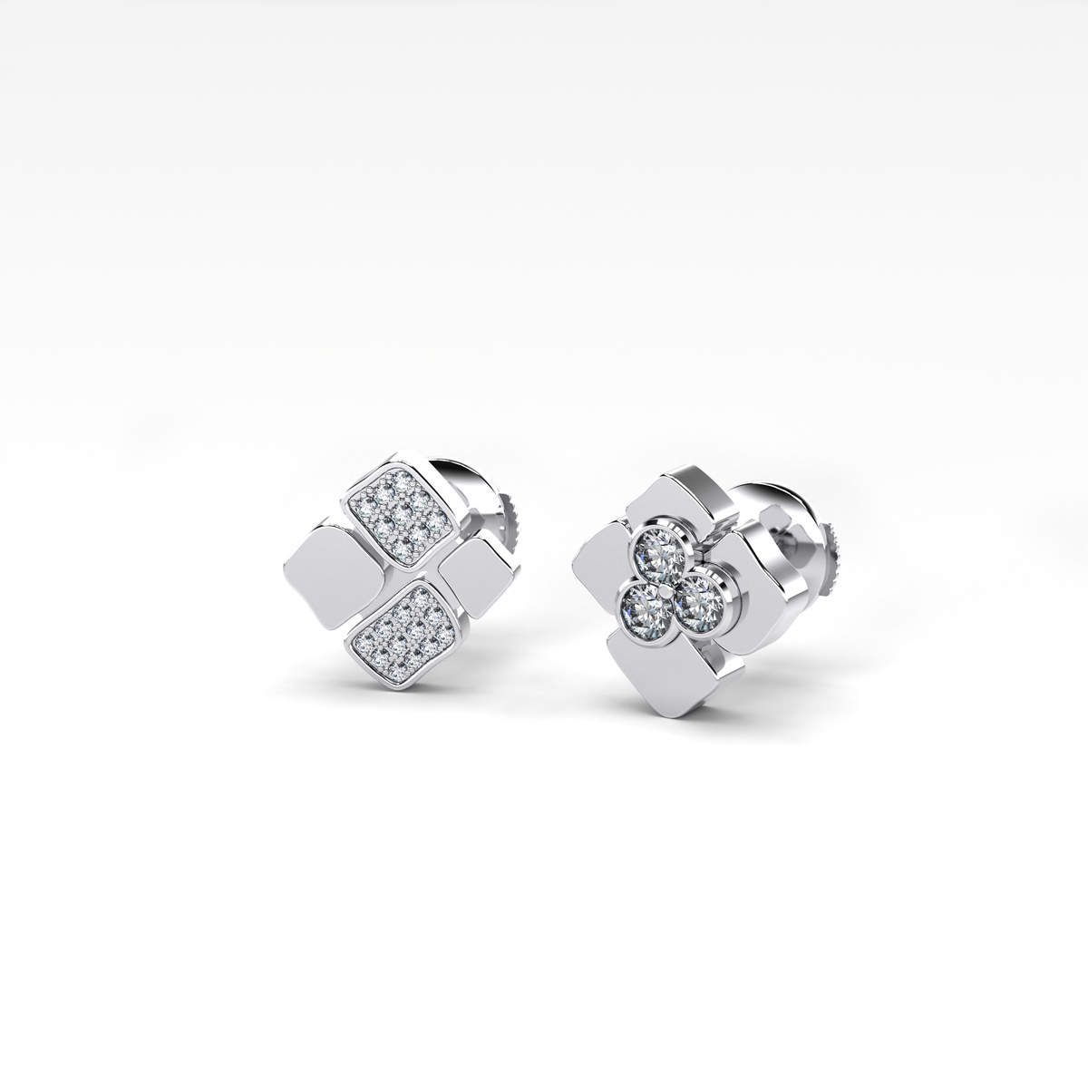 Stud earrings Trio & 2 pavings