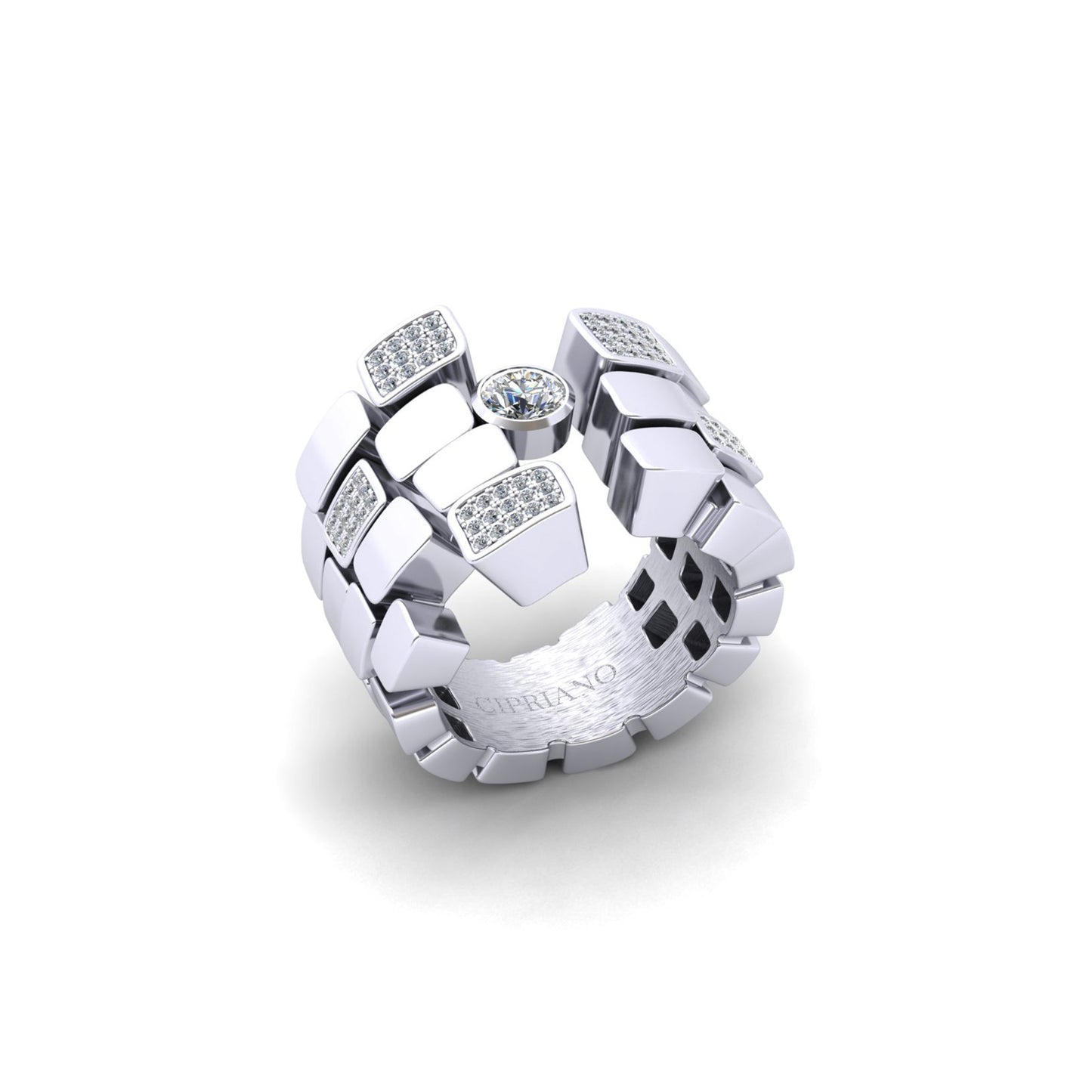 Bague 4 rangs 5 pavés & 1 Diamant