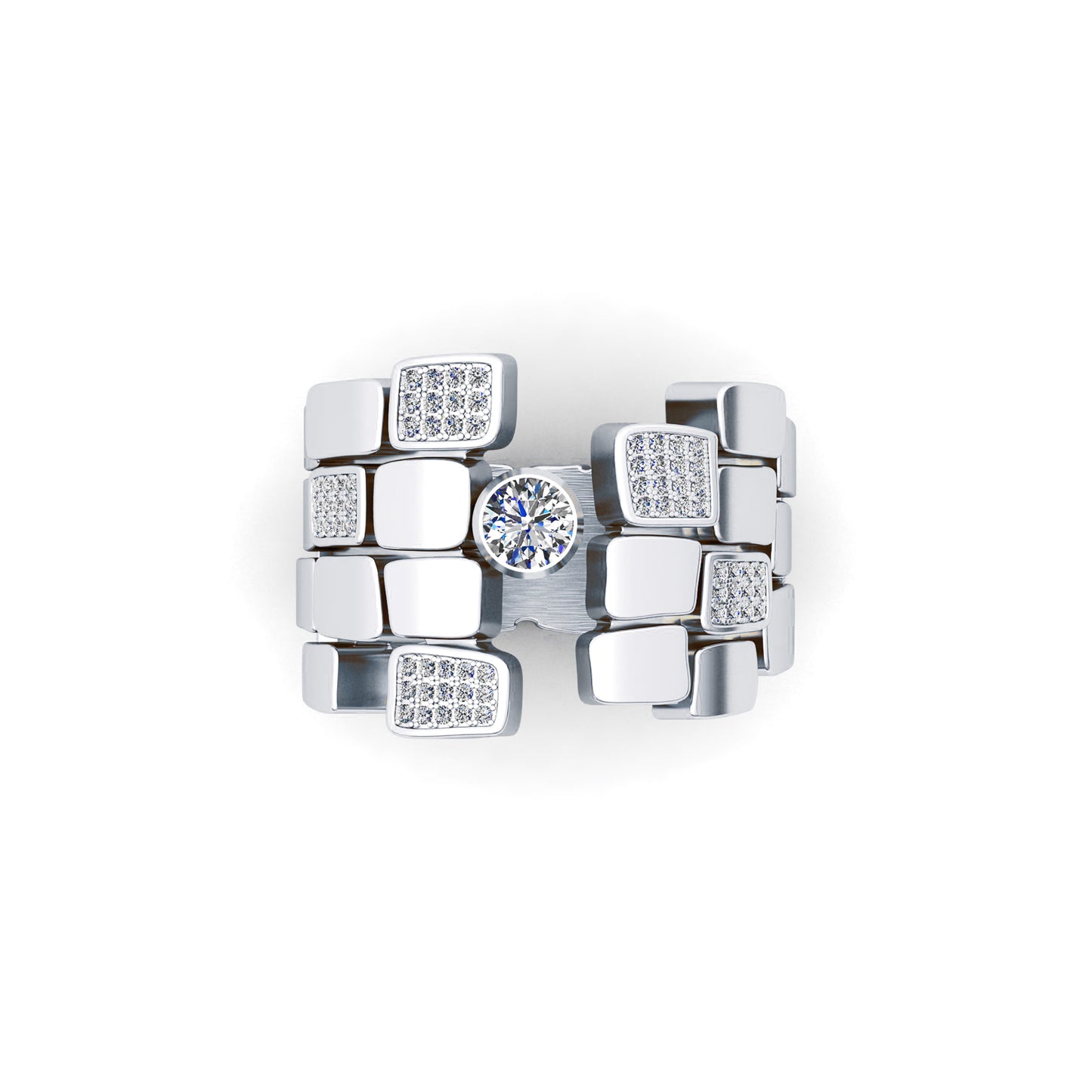 Bague 4 rangs 5 pavés & 1 Diamant