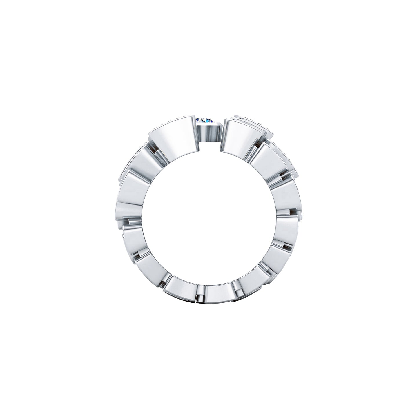Bague 4 rangs 5 pavés & 1 Diamant