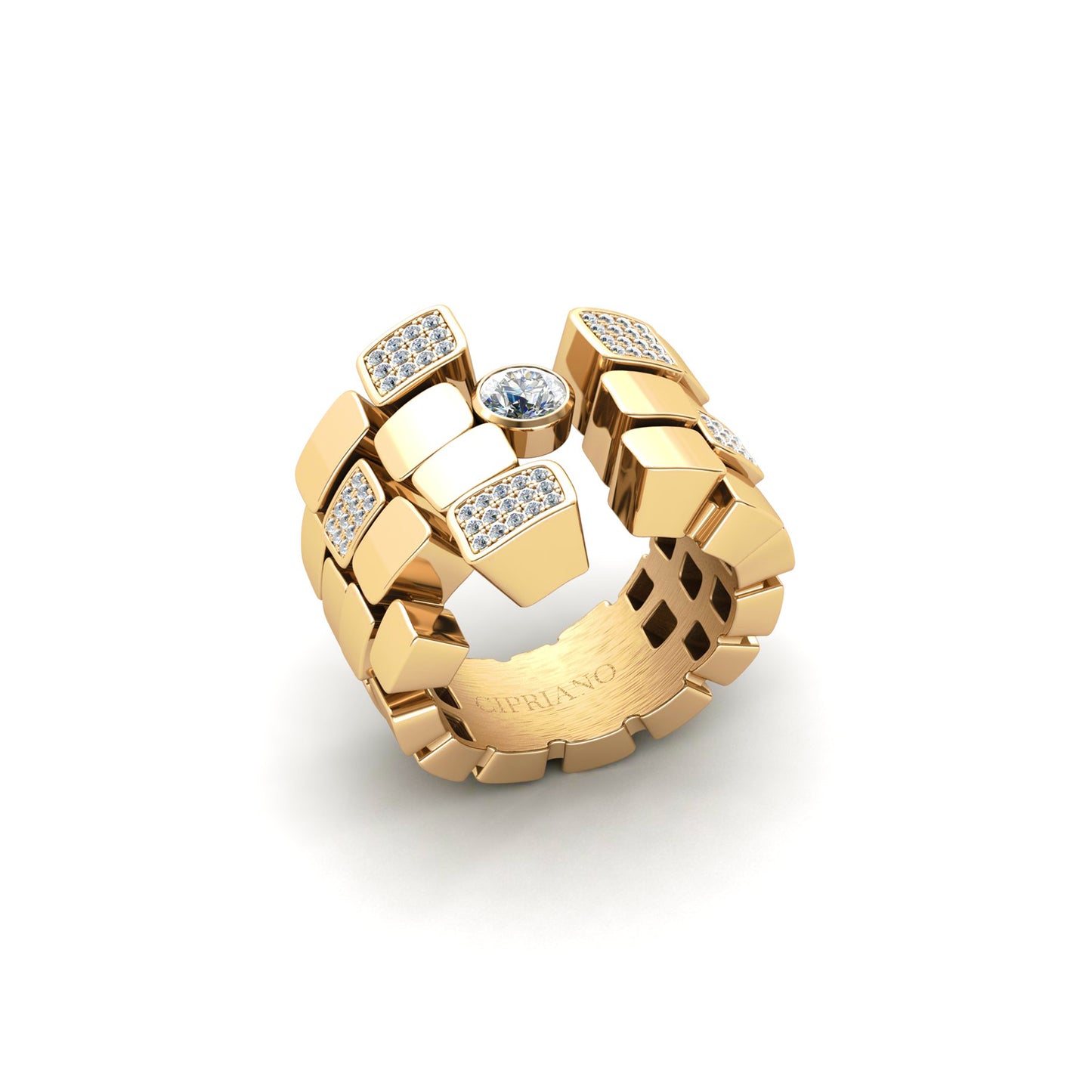 Bague 4 rangs 5 pavés & 1 Diamant