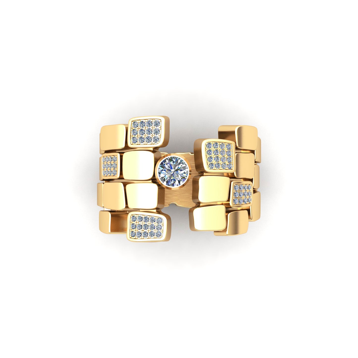 Bague 4 rangs 5 pavés & 1 Diamant