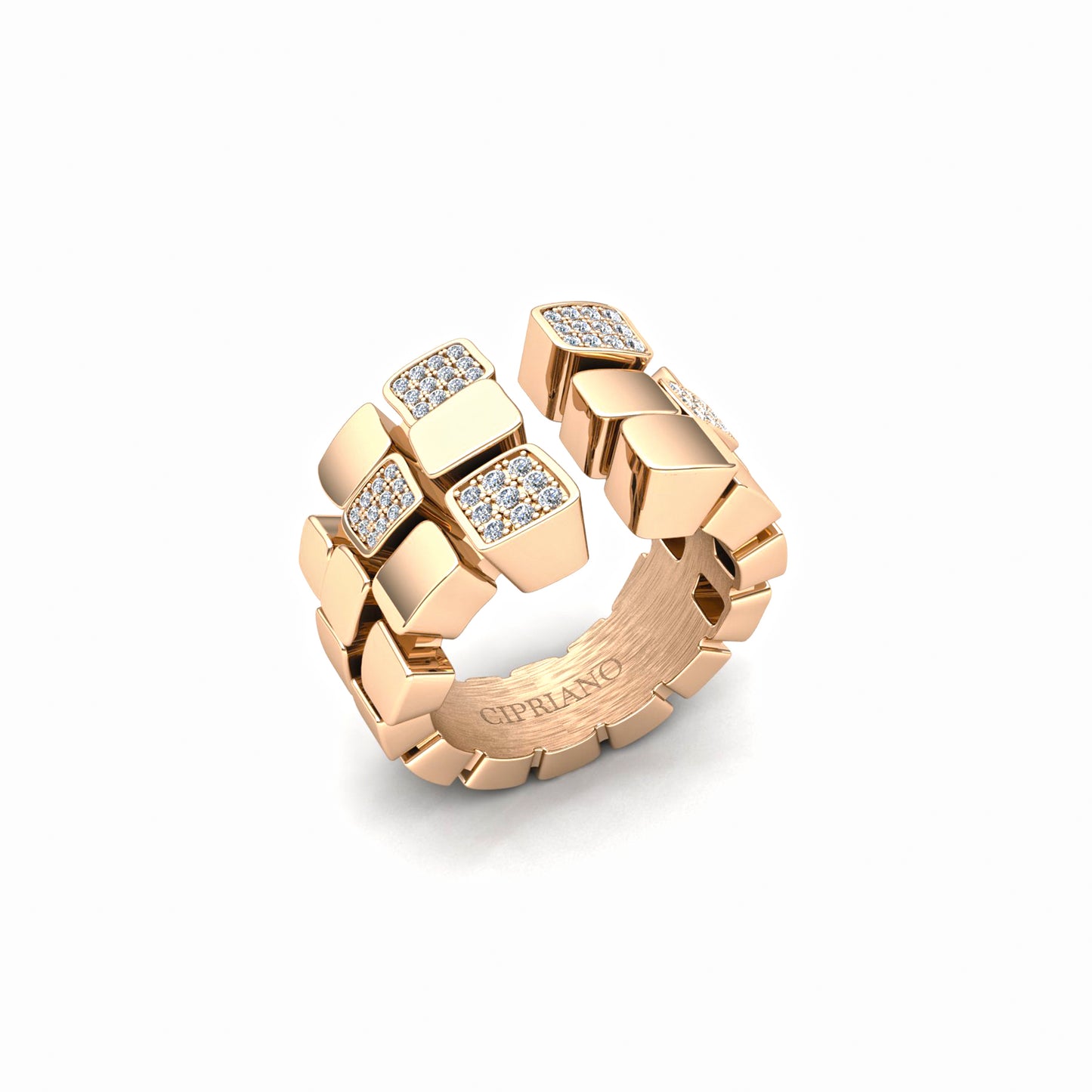 Bague 3 rangs 5 pavés