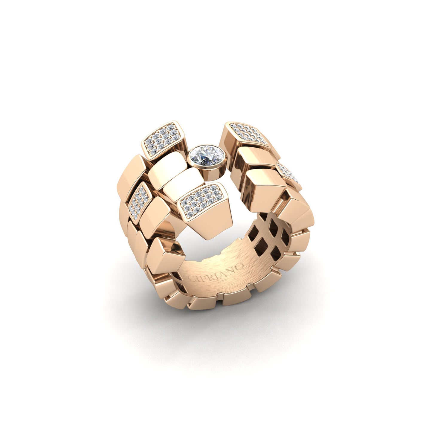 Bague 4 rangs 5 pavés & 1 Diamant