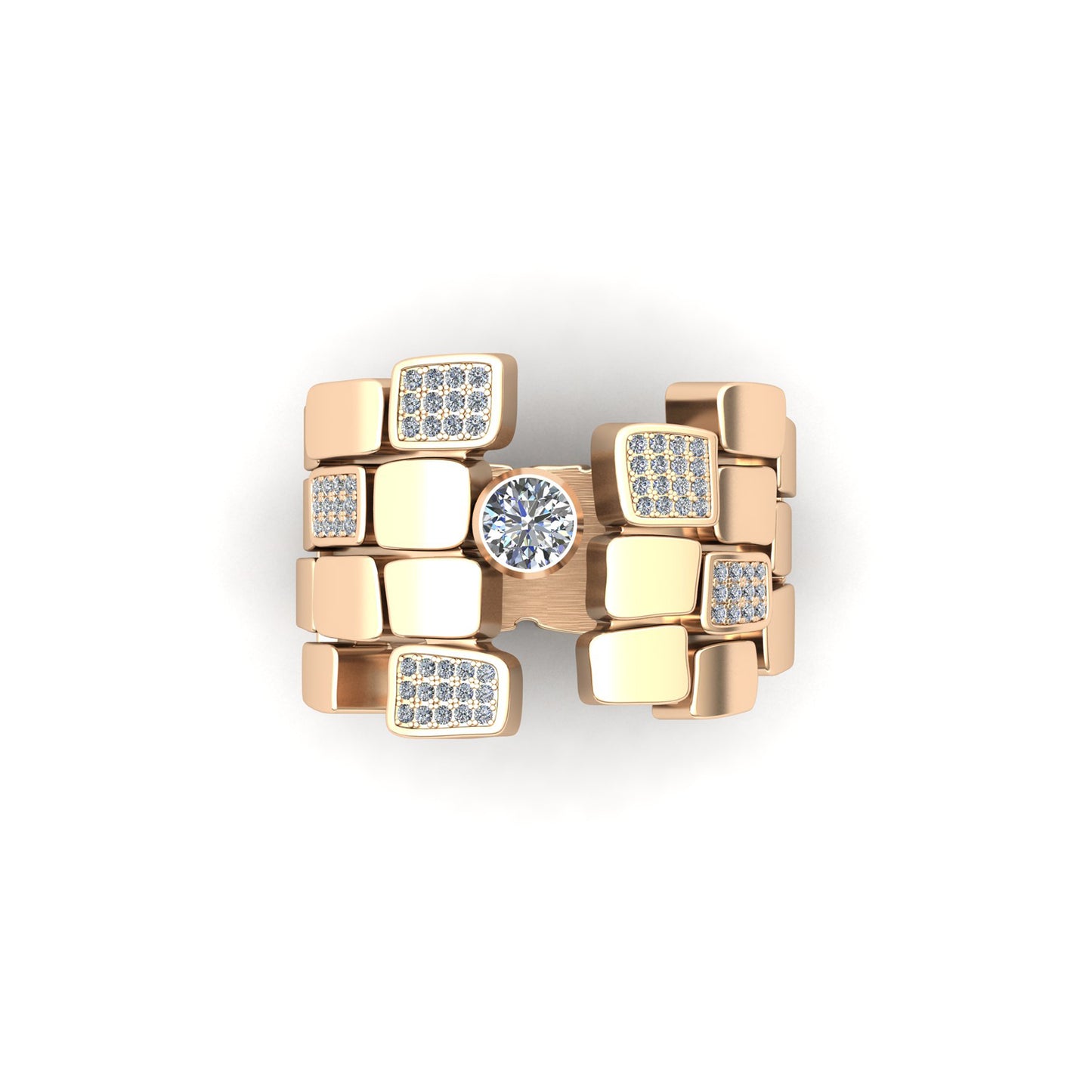 Bague 4 rangs 5 pavés & 1 Diamant