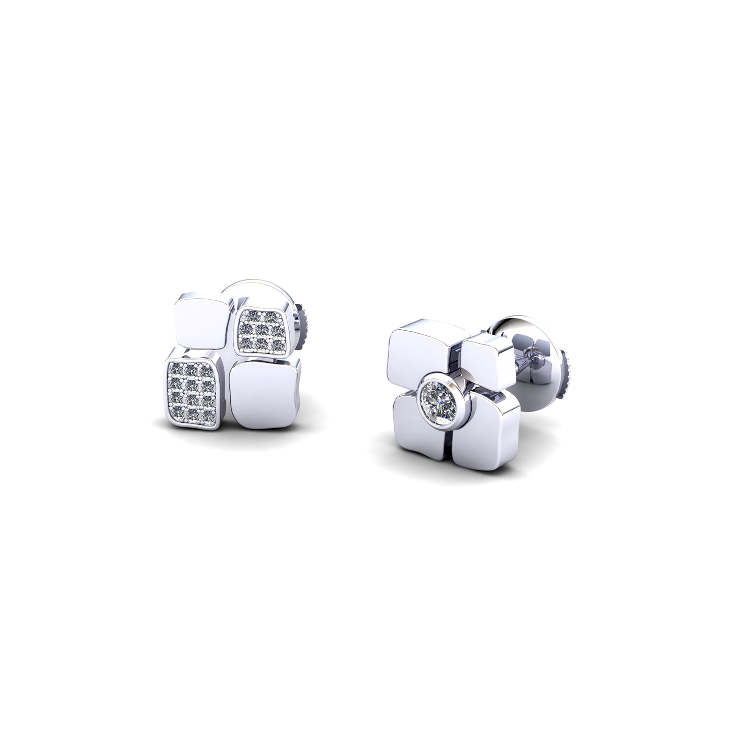 Stud earrings 1 closed setting & 2 pavings