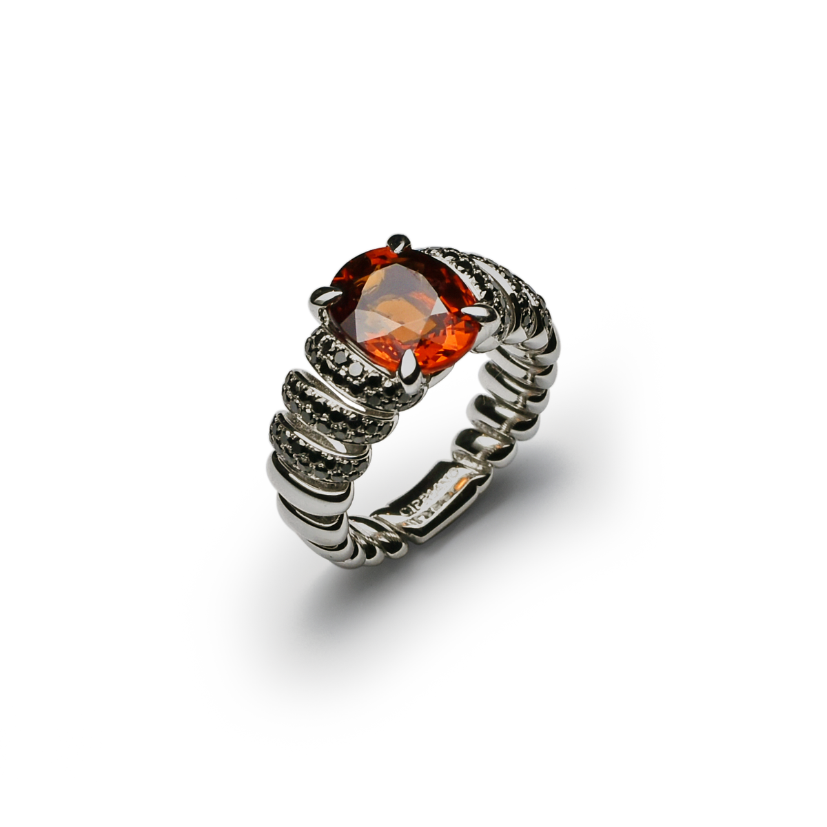 Bague Grenat Spessartite & Diamants noirs